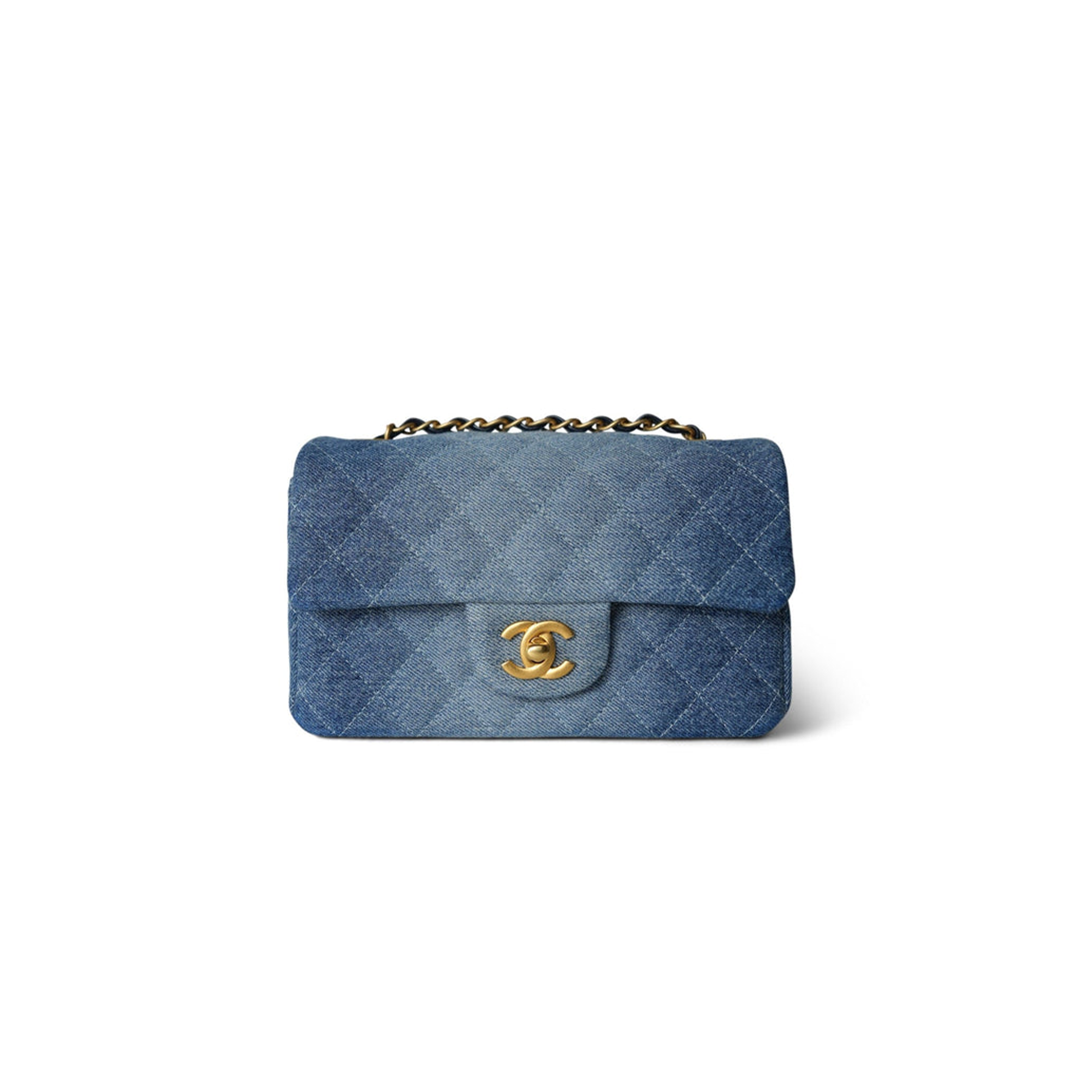 Ch*el 24s blue denim quilted mini rectangular flap aged as6990 (20*12*7cm)